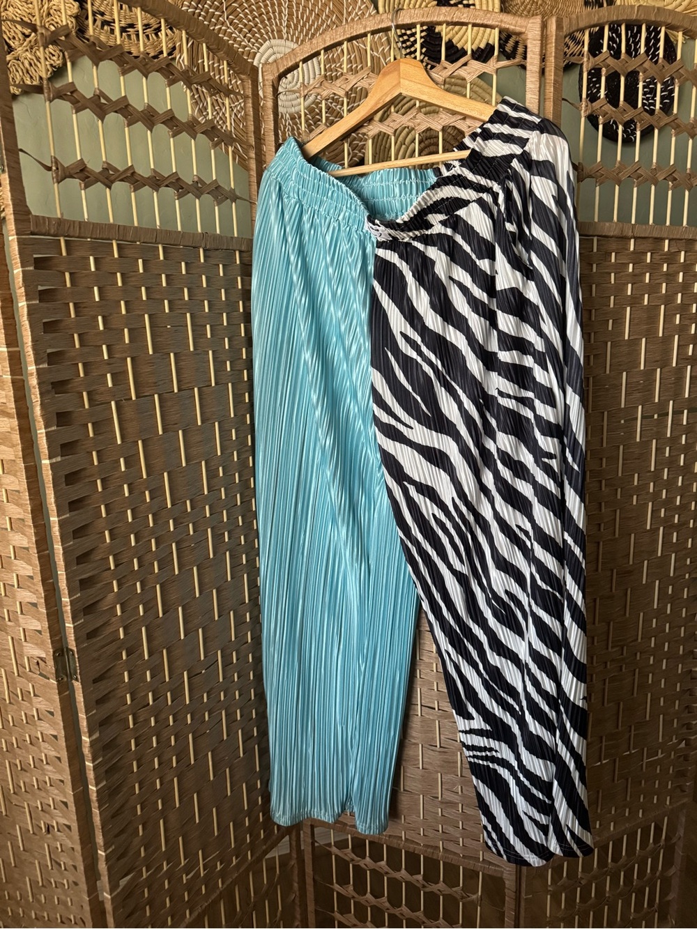Emmy Ave Two-Tone Pleated Pants with Zebra Print